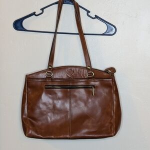 Patricia Nash Cognac Leather Tote Shoulder Bag Suede Type Lining Western
